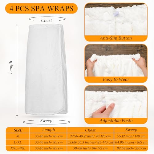 Tigeen 4 Pcs Spa Wrap Towel Wrap for Women Spa Robe with Adjustable Closure Elastic Top Lightweight Wraps for Bath Shower(M,White)2