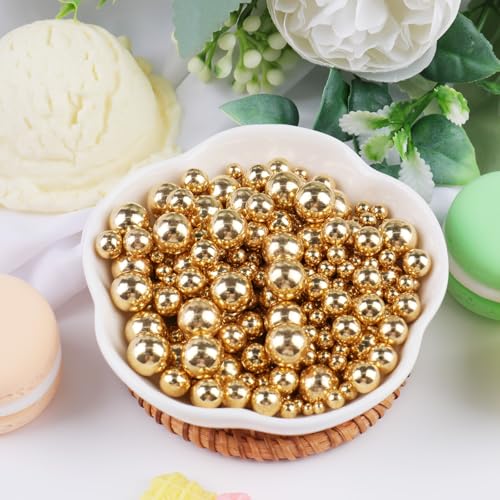 Image of Gold Pearl Sprinkles for Cake Decorating, 4 Sizes Sugar 130g /4.6oz, Cupcake, Ice Cream, Donuts, Macaron Toppings Supplies (2mm, 4mm, 7mm, 1cm)
