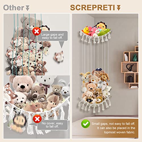 Stuffed Animal Storage Hammock, Screpreti Corner Plush Toys Holder With Lights, Length Adjustable Hanging Toy Organizer For Nursery Play Room Bedroom Kid Room #TOP4