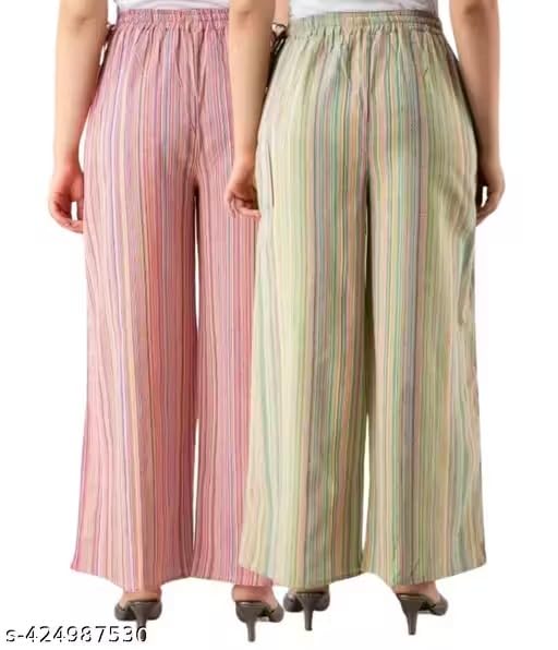 Image of Cotton Regular fit Palazzo | Flared Palazzo Pants with Pocket for Women & Girls | Relaxed Bottom WearPack of 2 11