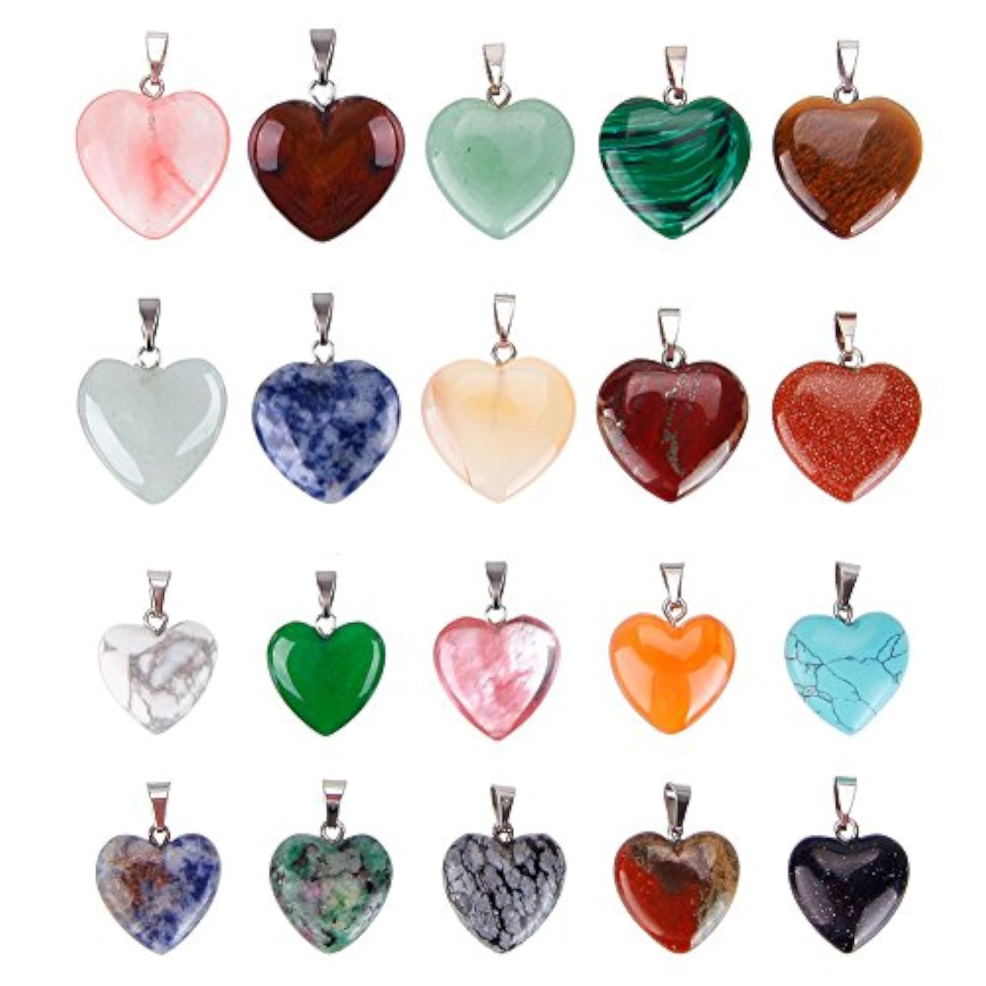 20 Pieces Heart Shaped Stone Pendants, Assorted Colors