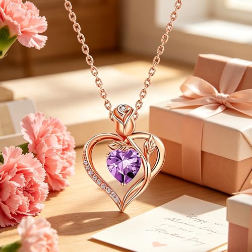 Image of Heart Birthstone Necklace for Women I Love You