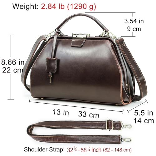 Image of CONTACTS Doctor Bag Purse for Women Luxury Leather Handbag with Lock Shoulder Bag Vintage Top Handle Bag