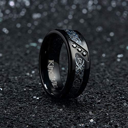 King Will OY-TRM061-10.5 Gem 8Mm Black Fiber Paper With Zircon Inlay Titanium Ring Celtic Dragon Comfort Fit Wedding Band 10.5 thumb #1