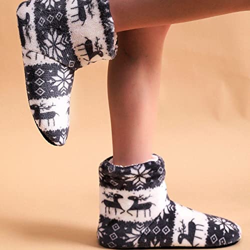 Women's Memory Foam Fuzzy Slippers Boots with Rubber Sole for Indoor Outdoor Use