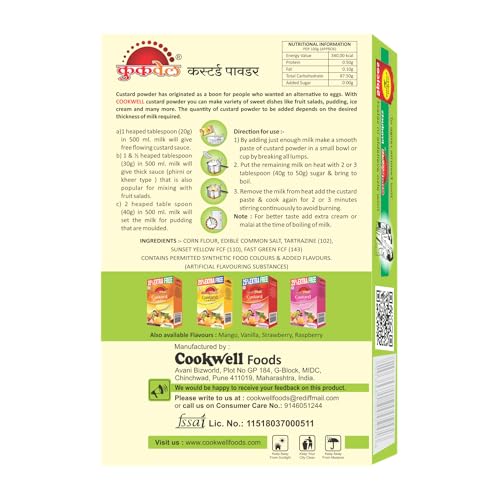 Image of Cookwell Combo of Custard Powder | 100g x 4 Flavours (Vanilla, Mango, Pineapple, Strawberry) | Delicious Flavourful Creamy Dessert Mix for Puddings, Fruit Salads and Parties