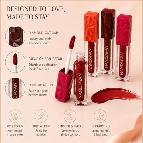 Image of Nandiayan 12Pcs Velvet Matte Liquid Lipstick Set of 12 (30 ml), Waterproof Long Lasting Quick-drying Non-Stick Cup Light Lip Kit |Smudge-Proof Transfer-Proof Lipsticks For Women | Light shades