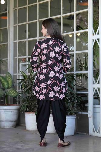 Image of Floral Print Cotton Kurta and Dhoti Set for Women Designer