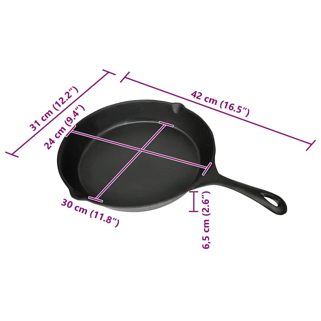 Patelnia grillowa okrągła 30 cm, żeliwna patelnia z 2 wylewkami