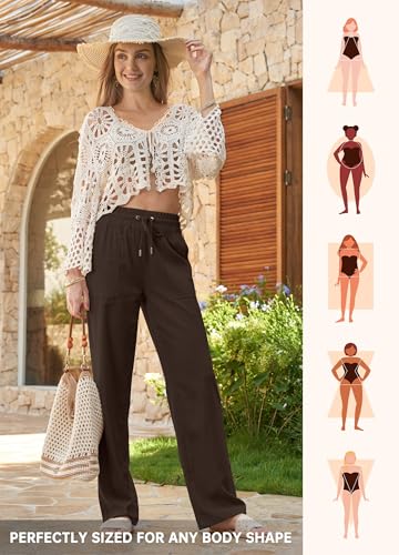 Image of Willit Women Linen Pants Wide Leg Casual Palazzo Pants Cotton Linen Lounge Beach Summer Pants with Pockets 29 inch /31 inch / 33 inch