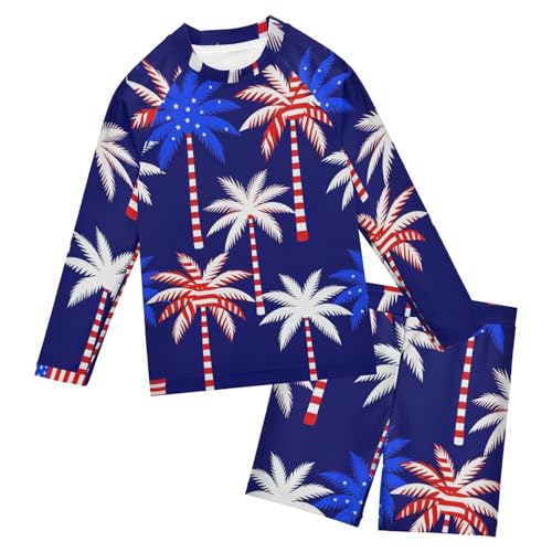 Bañador de dos piezas para niños con protección UV y manga larga diseño palmera patriótica