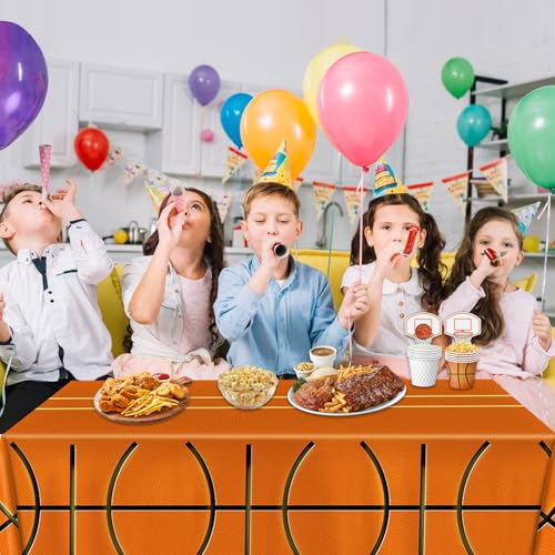 Image of QIYANPAX 4 Pieces Basketball Tablecloth - Basketball Birthday Party Decorations Basketball Table Cloth Soccer Tablecloth Plastic Table Cover for Basketball Party Decorations, 54 x 108 Inch