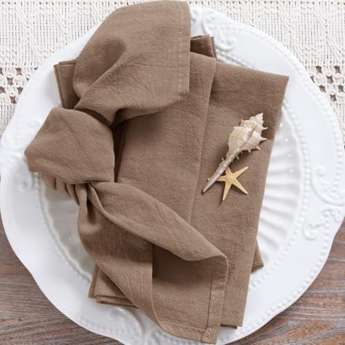 Image of MLMC 4 Pack Nude Cloth Napkins Rustic Washable Cotton Linen Napkins Set of 4 17 inchx17 inch Reusable Brown Dinner Napkins Cloth for Wedding Party Reception Gathering Table Decorations