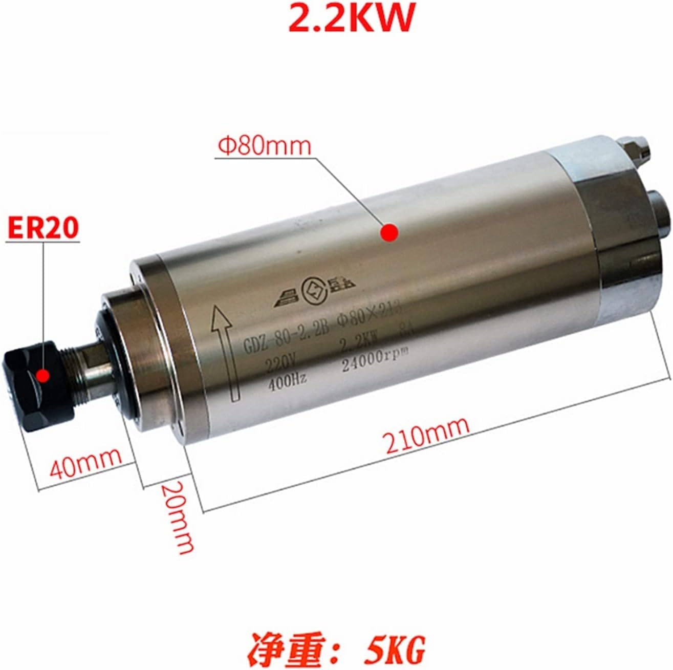Zestawy Silników Wrzeciona Cnc Zestawy Maszyn Cnc 800w 1500w 2200w 3000w Silnik Wrzeciona Chłodzony Wodą 65mm 80mm Zacisk Do Diy Mini Frezarki Cnc Narzędzie Do Routera Cnc, 3000w Er20