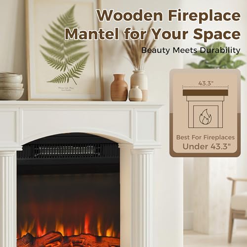 Image of HOMCOM Modern Fireplace Mantel, Freestanding Fireplace Surround with Leg for Electric Fireplaces, 43.25 inch W x 42.75 inch H, White