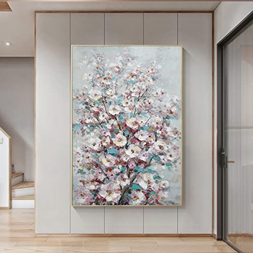 Art peinture plantes nordiques sur toile de qualité supérieure fleurs blanches 50x70cm