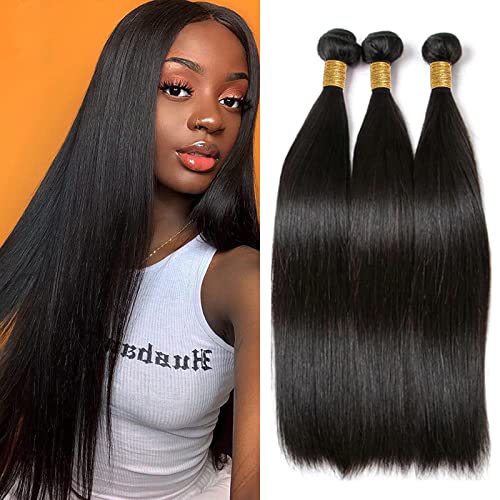 SHWAIR 10A Straight Bundles Human Hair (20 22 24 Inch) Human Hair Bundles Straight Hair 3 Bundles 100% Unprocessed Brazilian Virgin Remy Straight Bundles Quick Weave Hair Bundles Natural Color