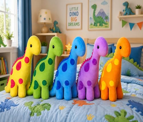 Image of Soft Plush Dinosaur Toy for Kids Age 3+ Years - Cute Stuffed Animal, Huggable Teddy Toy for Toddlers, Baby & Preschool Kids Room Decor, Soft Toy (Colors May Vary)