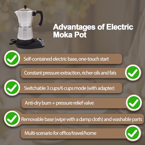 Image of Aluminum Electric Moka Pot 3-6 Cup 270ml Express Coffee Maker Stovetop