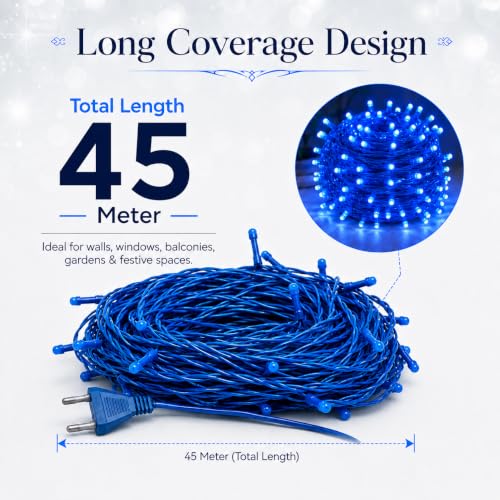 Image of One94Store 45 Meter (148 Feet) Blue Rice Lights (Pack of 1) | Waterproof Copper Wire Decorative String Lights | Diwali Lights for Home, Festival, Puja, Indoor & Outdoor Decor