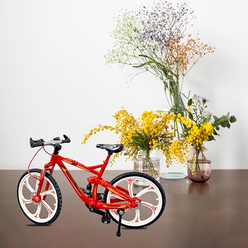 Image of VGRASSP 1:8 Scale Die Cast Street Bicycle Toy for Kids - The Alloy Metal Off-Road Decorative Showpiece Realistic Design Bike Features Moveable and Rotating Handle, Suspension, Wheels, Pedals (Red)