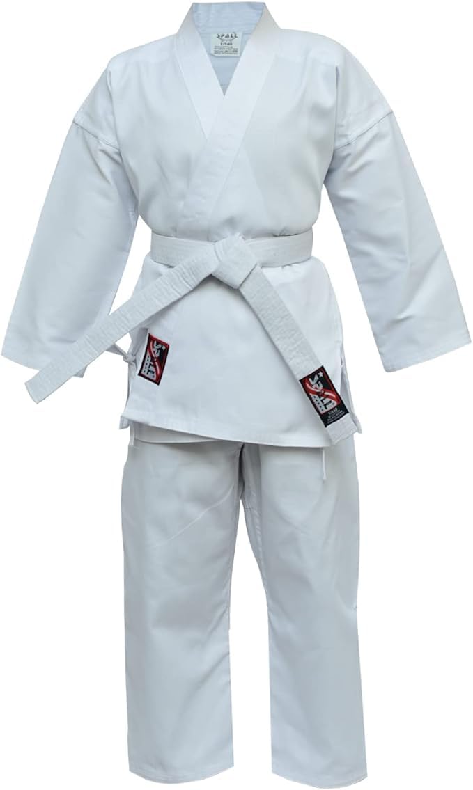 Karate Suit White Colour for Kids Men and Women Available in Many Sizes Lightweight Karate Uniform V-Neck for MMA Kickboxing Karate School Academy Training and Fight (White, 7)