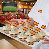HOMAVEL Zestaw 200 foremek do muffinek i wykałaczek, Hiszpania – 100 papierowych foremek do pieczenia babeczek + 100 flag imprezowych, Mistrzostw Świata 2026, dekoracja do pieczenia, przekąsek, sera i