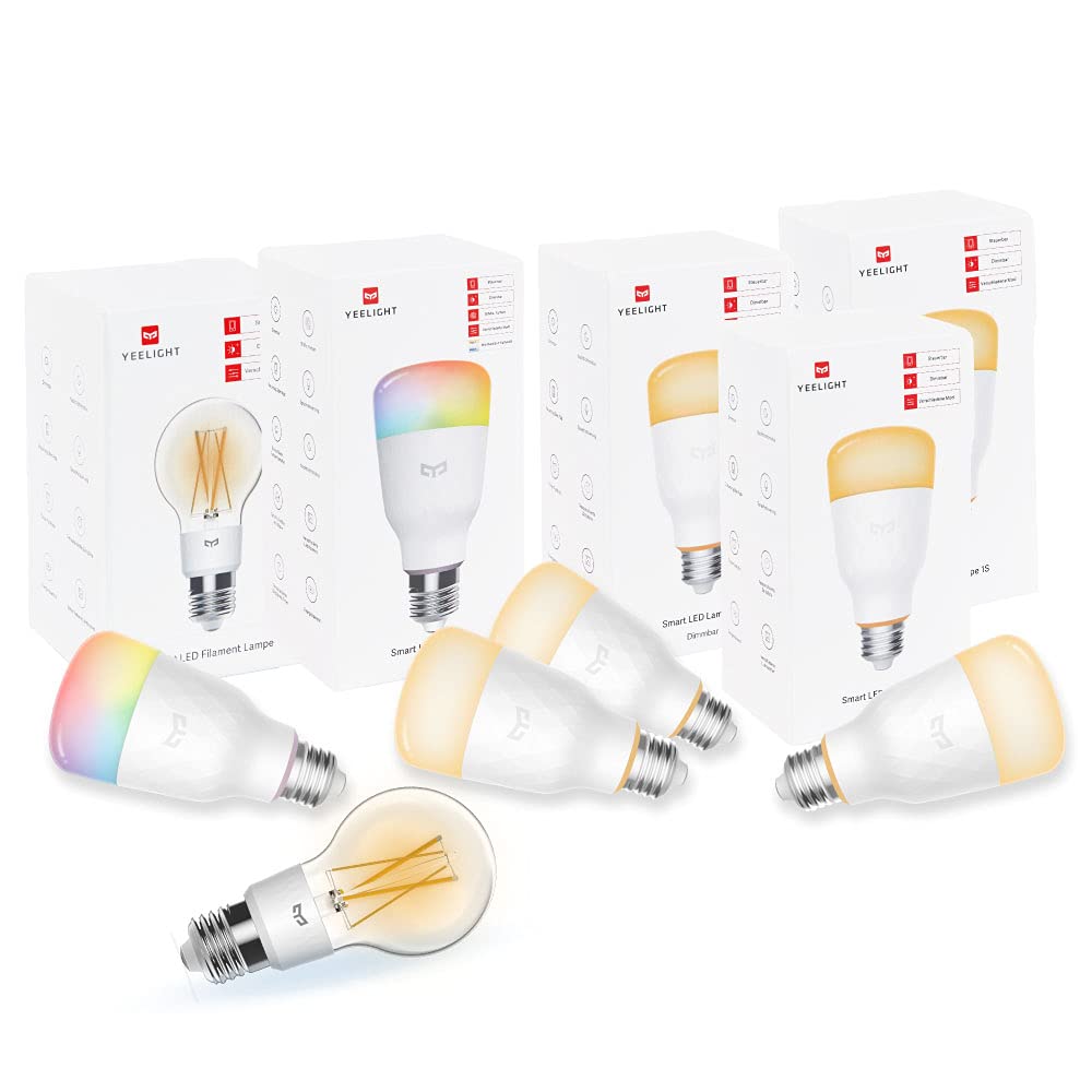 Yeelight 1S - smartes Leuchtmittel Set 4x Weiß/dimmbar, 1x 1S Color | Yeelight | EU-Version | E27, dimmbar, Sprachsteuerung, App, Timerfunktion, Stimmung
