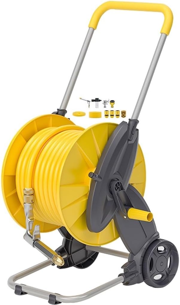 Portable Garden Irrigation Cart with Hose Reel, Hose Cart with Wheels, Household Cleaning Hose Mobile, Hose Organizer with Tires (Hose Cart+40m Pipe)