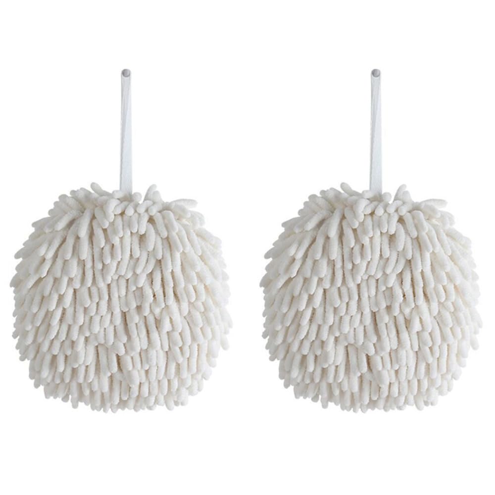 DONGKER 2 Packs Hanging Bathroom Hand Towels,Chenille Fluffy Microfiber Ball Towel with Hanging Loop,Quick Dry for Washstand Bathroom