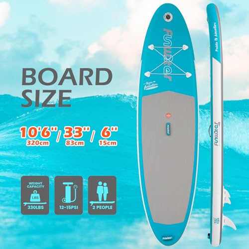 FunWater Inflatable 10'6×33"×6" Ultra-Light (17.6lbs) SUP for All Skill Levels Everything Included with Stand Up Paddle Board, Adj Floating Paddles, Pump, SUP Travel Backpack, Leash,Waterproof Bag