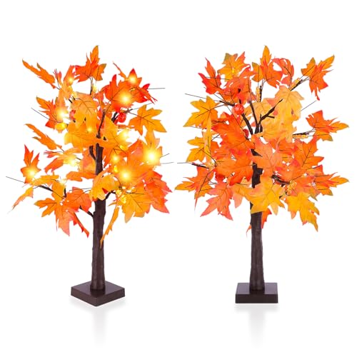 SHAVINGFUN Luz de árbol de Hoja de Arce, árbol de Hoja de Arce de Otoño de Mesa de 23 Pulgadas, Decoración de Halloween, árbol de Arce de Iluminación de Otoño Artificial