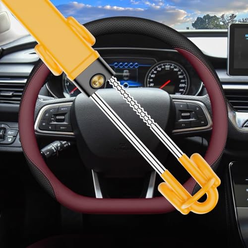 MONOJOY Steering Wheel Lock Car Lock : Anti-Theft Car Device Lock Double Hooks Design Carro Security Locks Heavy Duty Adjustable Auto Locking with 2 Keys for Cars Truck SUV Pickup Van, Yellow by MONOJOY - Image 7