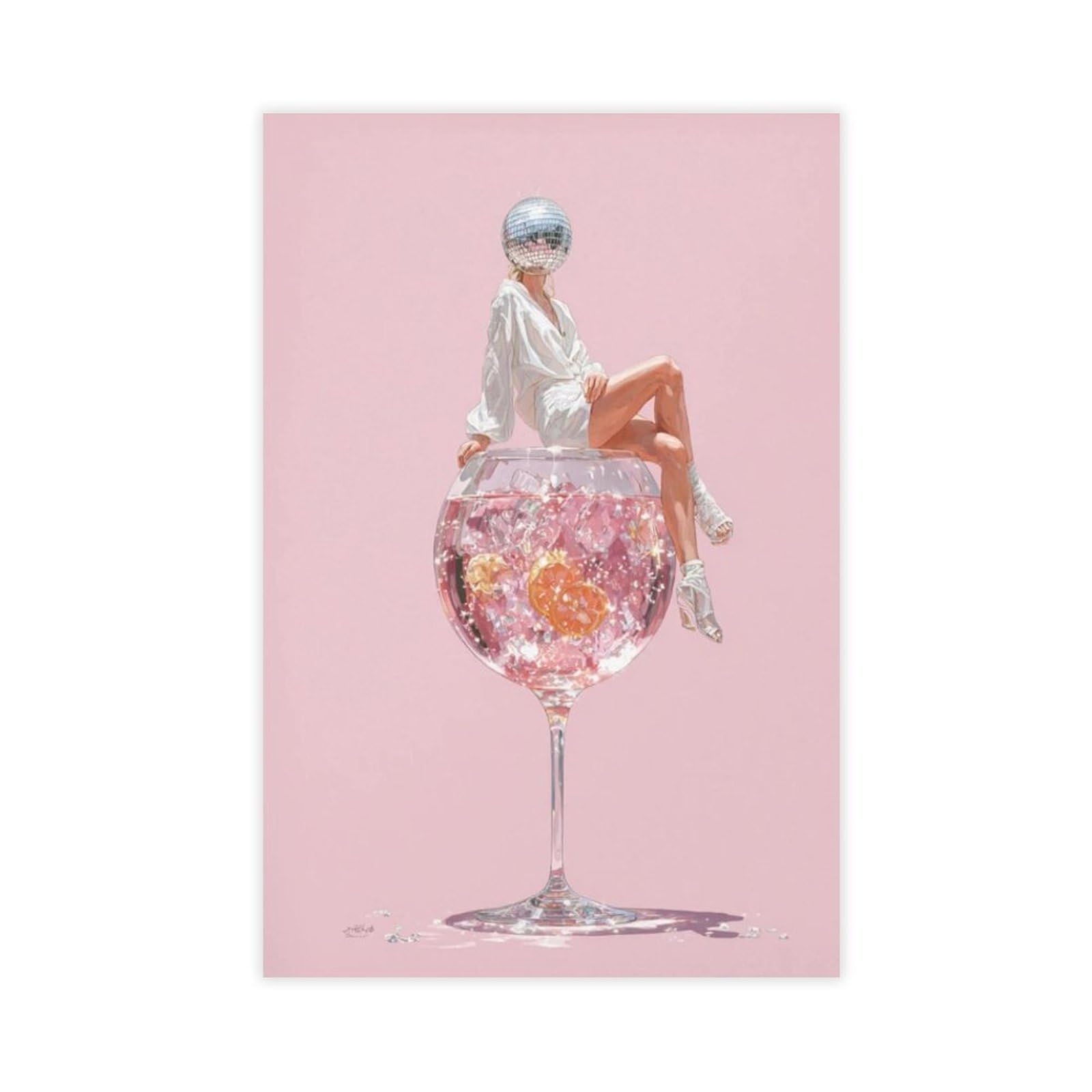 QIOTBVV Retro Cocktail Disco Girl Canvas Poster Bedroom Decor Landscape Office Room Decor Gift 16" L X 24" W