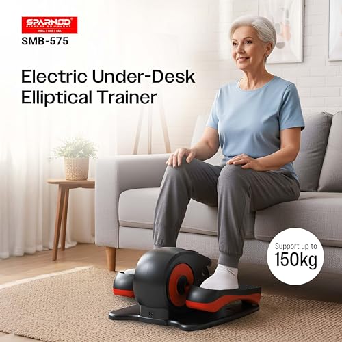 Image of Sparnod Fitness SMB-575 Electric Under Desk Elliptical Trainer, Portable Seated Pedal Exerciser with Remote Control, LCD Display, Massage Pedals,150kg Capacity