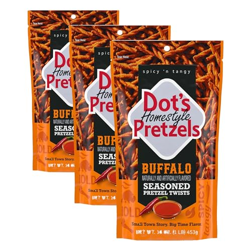 Image of Dot's Pretzels Buffalo Seasoned Pretzel Twist Snack, 16oz Grocery Sized Bag (Pack of 3)