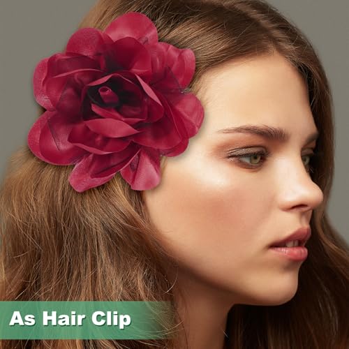 Image of M METERXITY Large Women's Brooches Lapel Pin, Lapel Pins Dainty Satin Fabric Big Camellia Flower Hair Clip Dancer Pin Up for Hats /Parties /Clothes /Jewelry