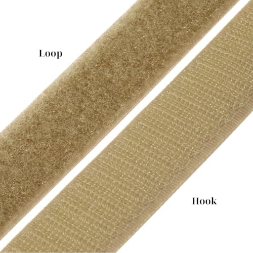 Image of 1 Inch x 1 Yd Beige Sew on Hook and Loop Tape Nylon Non-Adhesive Heavy Duty Strips Fabric Roll Strong Grip Fastener Set for Military Form Bags Clothes Shoes Backpacks Home Office DIY