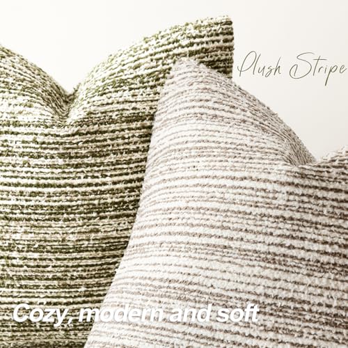 Image of Foindtower Set of 2 Faux Fur Textured Modern Throw Decorative Pillow Covers Square Accent Striped Cushion Sherpa Boho Farmhouse Pillowcase for Couch Sofa Living Room Home Decor 18x18 Inch,Light Taupe