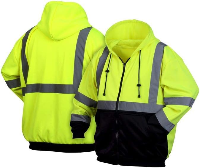 Pyramex Safety RSZH3210X5 RSZH32 Series Sweatshirts Hi-Vis Lime Zipper Sweatshirt with Black Bottom- Size 5X Large, Green - Image 3