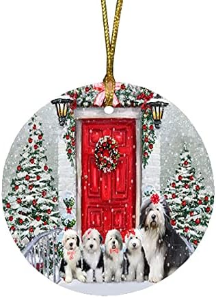 Have a Holly Jolly Old English Sheepdog Round Flat Ornament - Pet Decorative Hanging Ornaments for Christmas X-mas Tree Decorations - 2.75" Round Ceramic Christmas Ornament POR1432