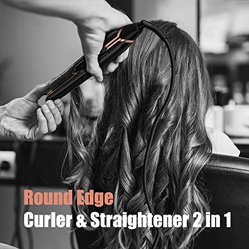 Deogra Titanium Flat Iron, Flat Iron Hair Straightener, Flat Iron Curling Iron In One, Hair Straightener And Curler 2 In 1, Ideal Gift For Woman, Touch Control, With Travel Pouch, 1 Inch, Black #TOP2