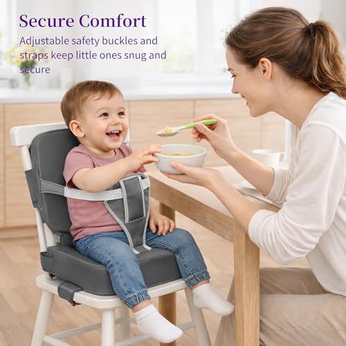 Image of Toddler Booster Seat for Dining Table with Backrest, Waterproof PU Cushion