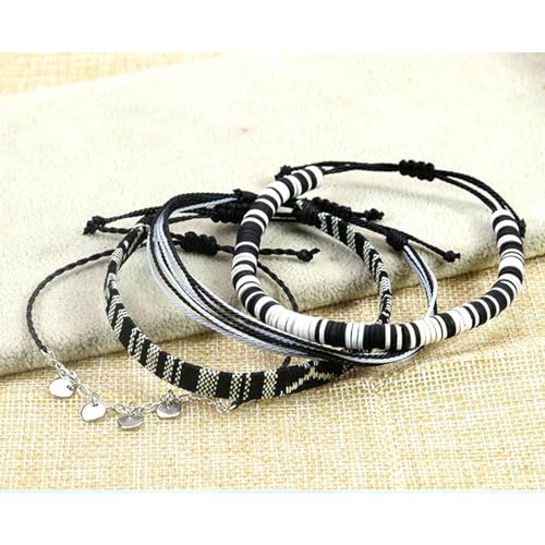 Image of Beach Summer Ankle Bracelet for Women Handmade Braided Adjustable String Anklets Waterproof Surfer Bracelet