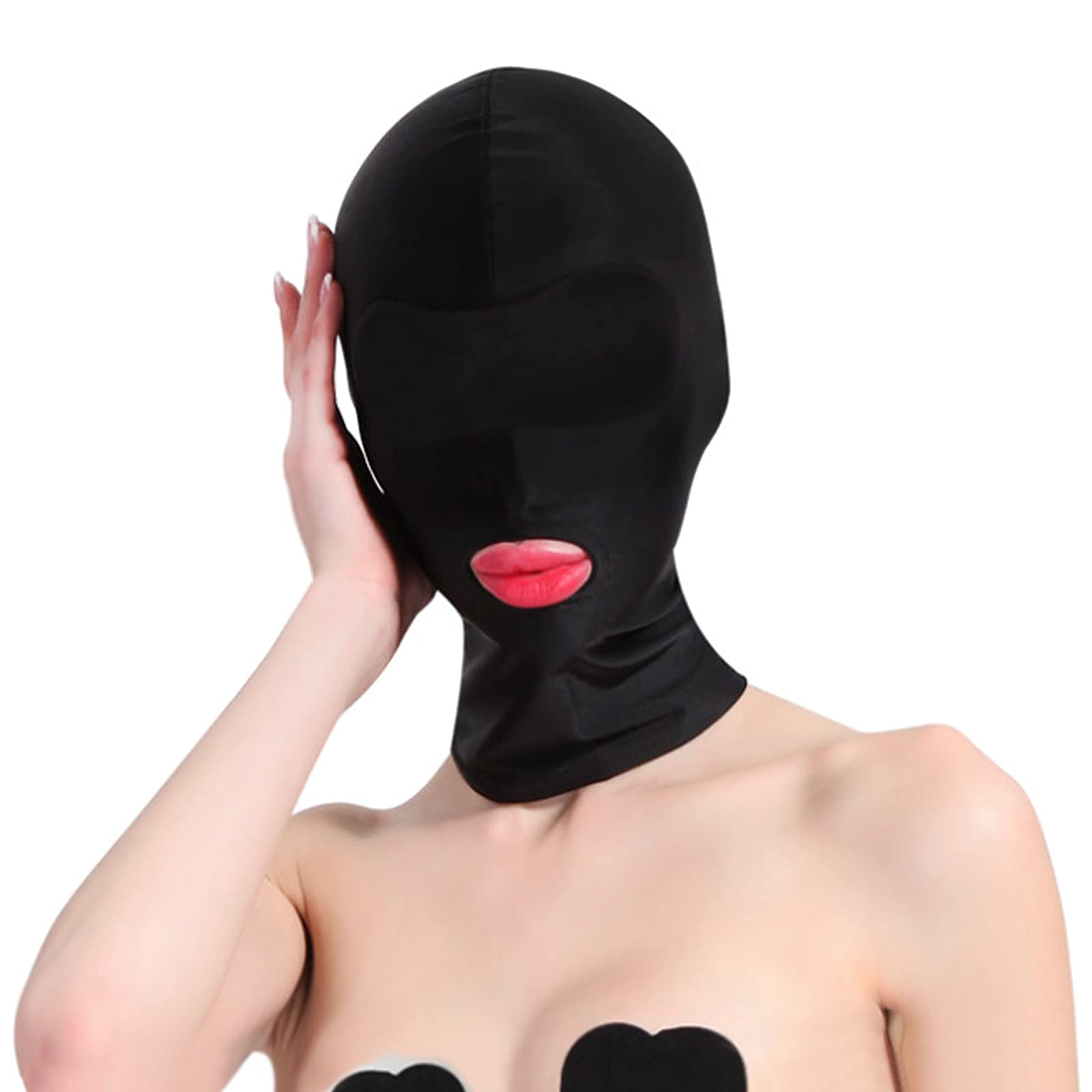 Unisex Full Cover Hood Mask Elastic Breathable Head Mask Sexy Balaclava Opened Mouth Show Eyes Face Cover Hood Headgear for Adult Couple Game Halloween Cosplay Costume Carnival Night Club Role Playing