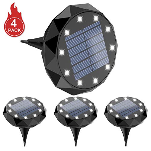 Leknes Solar Ground Lights，Upgrade Solar Powered Solar Garden Lights Solar Disk Lights Outdoor Waterproof Solar Landscape Lighting Auto on/Off with Sensor for Patio Pathway Garden Lawn Yard, 4 Pack