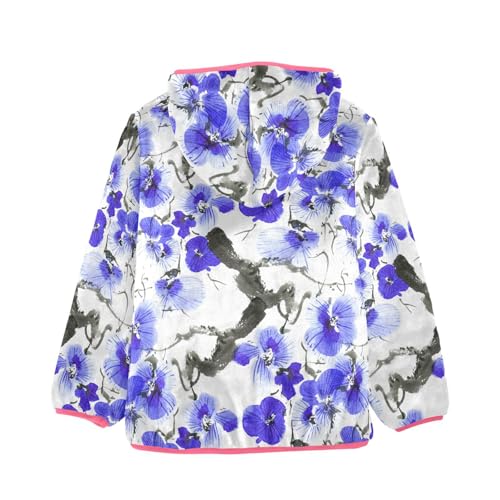 OTVEE Blue Flowers Tree Branch Kids Hoodie Jacket Fall Spring Full Zip Warm Outwear Coat2