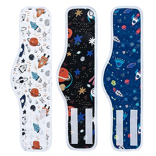 MICOOYO Reusable Dog Nappies Male, Lightweight 3 Pack Washable Belly Bands for Dogs Male Dog Wraps Diapers for Puppy Pets(Spaceship,L)