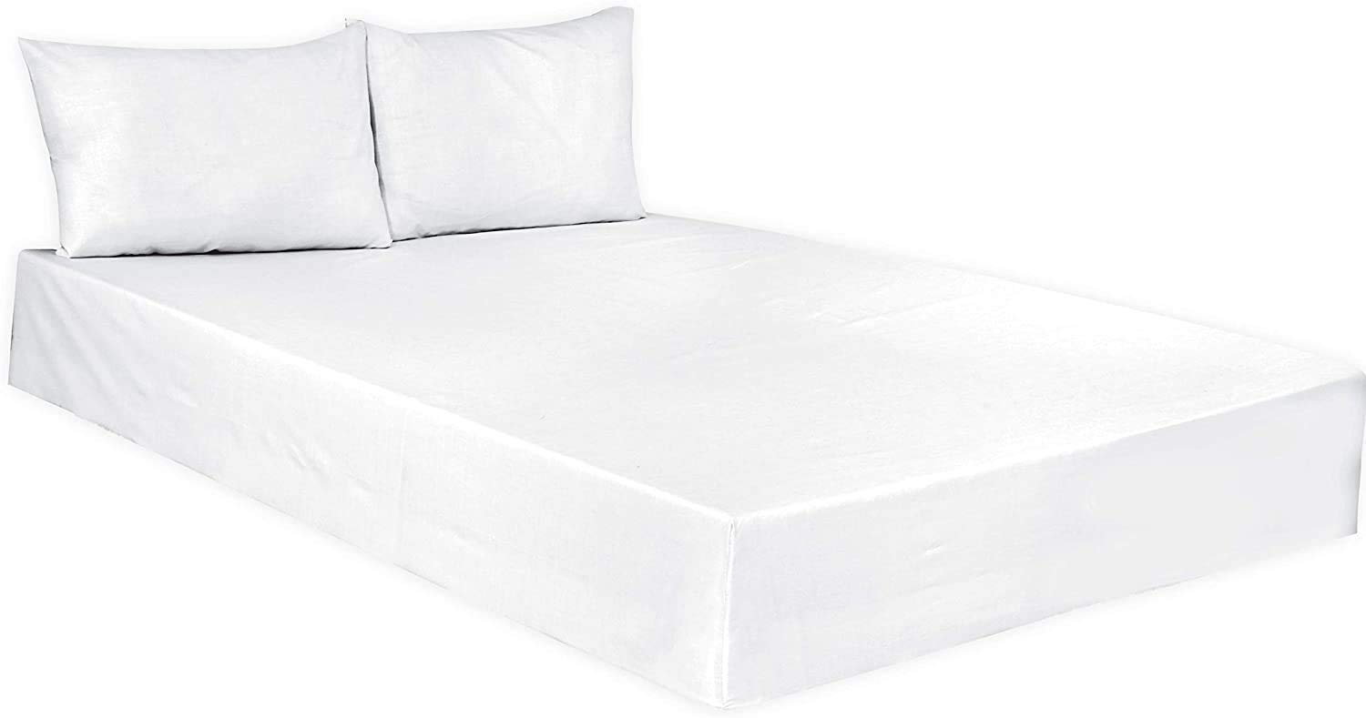 Plain Dyed Poly Cotton Fitted Bed Sheets 25CM- Elasticated Corner- Lightweight Easy Care Soft, Attractive Colours -Single Double King Super King (White, Single: (90x190cm) Approx.)