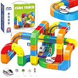 81PCS Ensemble de Train électrique, 3D Cube De Rail Magique avec Train Motorisé Défiant La Gravité, Jouet De Construction d'apprentissage Flexible,Cadeau Créatif Circuit Trains électrique pour Enfants